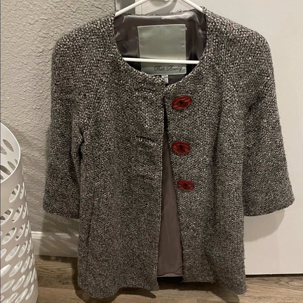 Anthropologie Beth Bowley Wool Metallic Tweed A-Line Coat